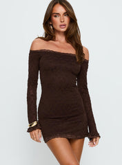 Avenues Long Sleeve Lace Mini Dress Chocolate
