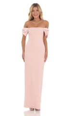 Off Shoulder Bow Sleeve Maxi Dress in Pink