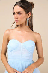 Lovely Flirtation Light Blue Tulle Strapless Bustier Mini Dress