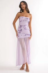 Jezra Strapless Sequin Embellished Maxi Dress Purple