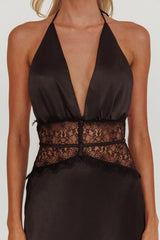 Tarly Lace Waist Halter Maxi Dress Black
