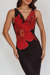 Cassiopeia Open Back Maxi Dress Hibiscus Black