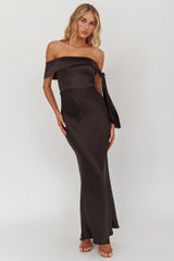 Aurora Sky Off-Shoulder Tie Maxi Dress Satin Black