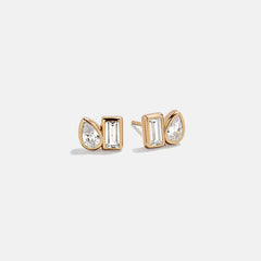 Reina 14K Gold Stud Earrings - Toi et Moi Bezel Set Earrings