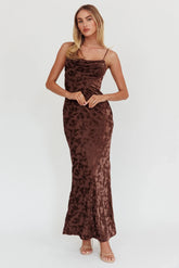 Well Versed Burnout Velvet Maxi Dress Chocolate
