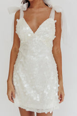 Mykonos Morning Tied Shoulder Sequin Mini Dress White