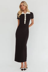 Jessa Mae Button Neckline Knit Maxi Dress Black