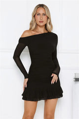 Serve The Look Mesh Long Sleeve Mini Dress Black