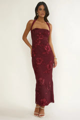 Serenya Halterneck Embellished Maxi Dress Wine