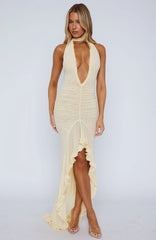 Let It Ride Halter Maxi Dress Lemon