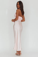 Heliora Halterneck Rosette Bust Maxi Dress Pink