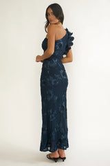 Deanna One-Shoulder Ruffle Maxi Dress Floral Navy