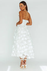 Dori Floral Embellished Midi Dress White