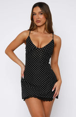 Good Luck Babe Mini Dress Black/White Polka Dot
