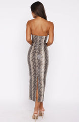 She's A Queen PU Midi Dress Tan Snake