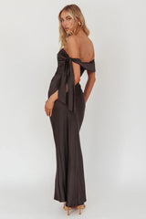 Aurora Sky Off-Shoulder Tie Maxi Dress Satin Black