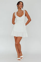Shenay Ruffle Strap Embroidered Mini Dress White