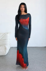 No Halo Long Sleeve Maxi Dress Midnight Scarlet