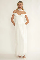 Quinnae Off-Shoulder Accordion Pleat Maxi Dress White