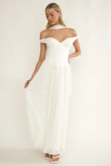 Quinnae Off-Shoulder Accordion Pleat Maxi Dress White