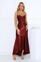 Nightfall Chic Satin Maxi Dress Burgundy