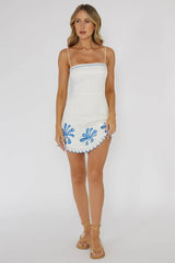 Carsyn Flower Embroidery Mini Dress White