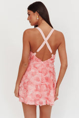 Lavalle Criss-Cross Embellished Mini Dress Pink