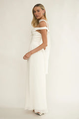 Quinnae Off-Shoulder Accordion Pleat Maxi Dress White