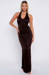 Night-Time Madness Halter Maxi Dress Chocolate