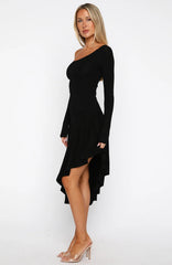 After You've Gone Long Sleeve Midi Dress Black