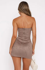 Swear You Never Strapless Faux Suede Mini Dress Latte