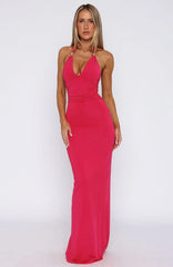 Waste A Moment Halter Maxi Dress Hot Pink