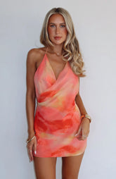 Worth The Picture Halter Mini Dress Sunset Splash