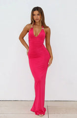 Waste A Moment Halter Maxi Dress Hot Pink
