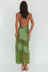 Helsi Low Back Lace Insert Maxi Dress Forest Green