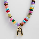 Semi-Precious Bubble Initial Necklace - Multi