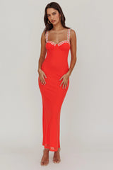 Girl Power Lace Strap Maxi Dress Red