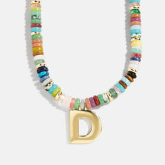 Semi-Precious Block Initial Necklace - Multi/Gold
