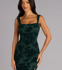 Emme Flocked Velvet Midi Formal Dress