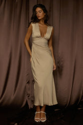 Sun Gaze Sheer Ruched Waist Maxi Dress Ecru