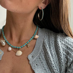 Nina Semi-Precious Hoop Earrings - Gold/Turquoise