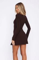 Round My Head Long Sleeve Mini Dress Dark Chocolate