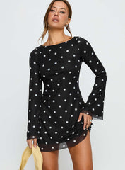 Lukea Long Sleeve Mini Dress Black Polka Dot