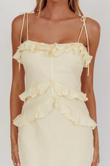 On A Roll Frill Trim Maxi Dress Yellow