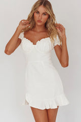 Heaven Sent Ruched Bust Puff Sleeve Dress White