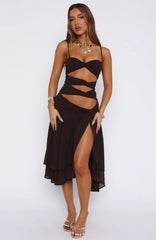 Dancing In Greece Midi Dress Chocolate