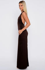 Night-Time Madness Halter Maxi Dress Chocolate