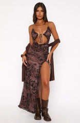High Voltage Maxi Dress Mahogany Leaffall