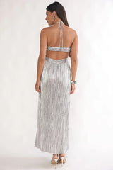 Isle Cut-Out Halterneck Maxi Dress Silver