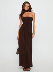 Odela Strapless Drop Waist Maxi Dress Chocolate